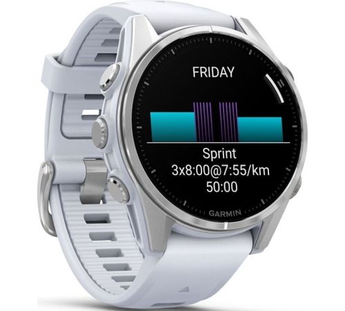 Умные часы Garmin Fenix 8 43мм серебристый, белый ремешок