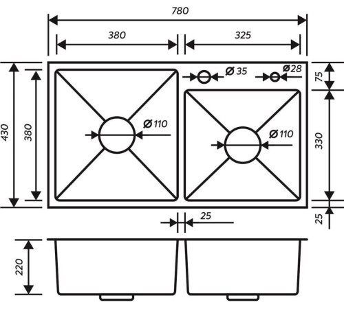 Кухонная мойка РМС MR-7843BL с корзиной и дозатором