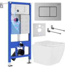 Унитаз подвесной Roxen Cube в комплекте с инсталляцией StounFix Dual Fresh 6 в 1 968436 кнопка: сатин