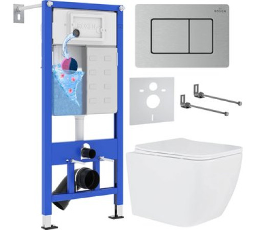 Унитаз подвесной Roxen Cube в комплекте с инсталляцией StounFix Dual Fresh 6 в 1 968436 кнопка: сатин