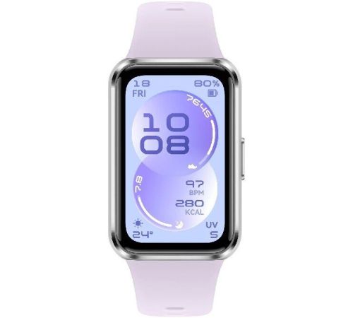 Фитнес-браслет Huawei Band 11 серебристый алюминиевый корпус, с сиреневым силиконовым ремешком, международная версия