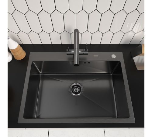 Кухонная мойка ARFEKA ECO AR 700*500 BLACK PVD NANO DECOR VOLCANIC ROCK
