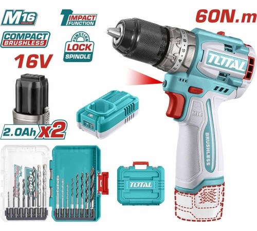 Ударная дрель-шуруповерт Total TOSLI241199 с 2-мя АКБ, кейс