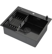 Кухонная мойка ARFEKA ECO AR мойка 600*500 POP-UP, коландер, дозатор BLACK DECOR MILLET GRAINS