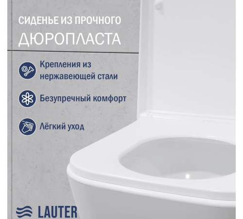 Унитаз подвесной Lauter Nuremberg 21811 + 21901001 белый, с кнопкой смыва 219703F сатин