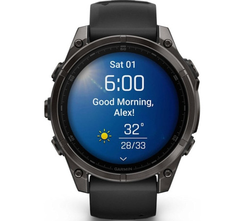 Умные часы Garmin Fenix 8 Sapphire, Titanium 47мм угольно-черный DLC, пепельно-черный силиконовый ремешок