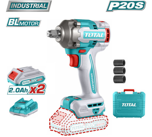 Гайковерт Total TIWLI2040 с 2-мя АКБ, кейс