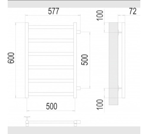 Полотенцесушитель TERMINUS Аврора П6 500x600 с боковым подключением 500, RAL 9005