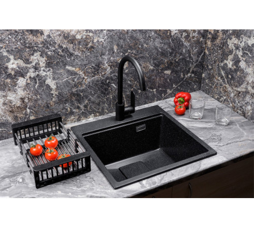 Кухонная мойка Marblan Comfort 50 черный, с сифоном и колландером