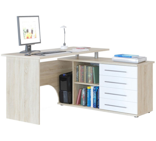 Компьютерный стол Сокол КСТ-109 правый дуб сонома/белый