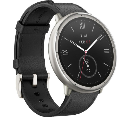 Умные часы Amazfit Active 2 Premium серебристый, с черным кожаным ремешком