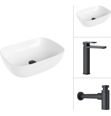 Умывальник Lauter 21493A + Cascade 21СК0655BS с сифоном 21635B черный матовый