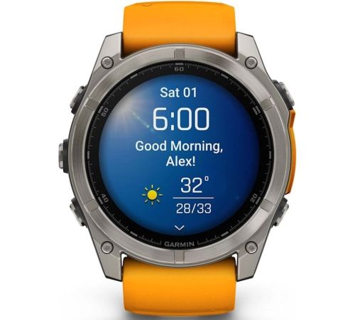 Умные часы Garmin Fenix 8 Sapphire 51мм титановый, оранжевый силиконовый ремешок