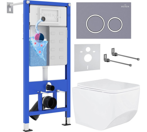 Унитаз подвесной Roxen Boro в комплекте с инсталляцией StounFix Dual Fresh 6 в 1 966110 кнопка: серый бетон