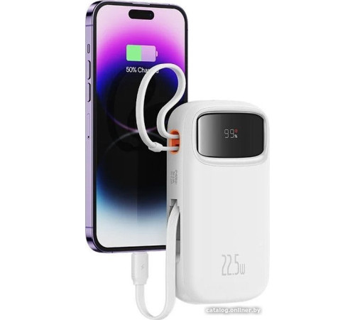 Внешний аккумулятор Baseus Qpow2 Dual-Cable Digital Display Fast Charge Power Bank 22.5W 20000mAh белый
