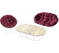 Набор садовой мебели M-Group Мамасан, Папасан и стол 12130102 белый/бордовая подушка