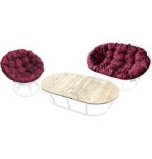 Набор садовой мебели M-Group Мамасан, Папасан и стол 12130102 белый/бордовая подушка