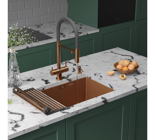 Кухонная мойка Roxen Uno 560210-54-BRS PVD бронзовая/текстурная с ролл-матом и дозатором
