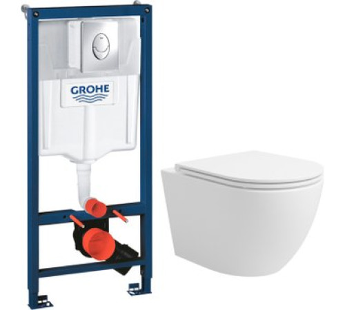 Унитаз подвесной Lauter Vortex 2110830 + GROHE Rapid SL 38721001 с кнопкой овальная, хром