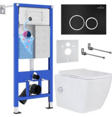 Унитаз подвесной Roxen Cube Bidet One Rimless 6 в 1 StounFix Dual Fresh 508149 кнопка: черный матовый