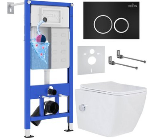 Унитаз подвесной Roxen Cube Bidet One Rimless 6 в 1 StounFix Dual Fresh 508149 кнопка: черный матовый