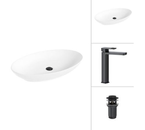 Умывальник Lauter 21571 + Cascade 21СК0655BS с донным клапаном 21190B черный матовый