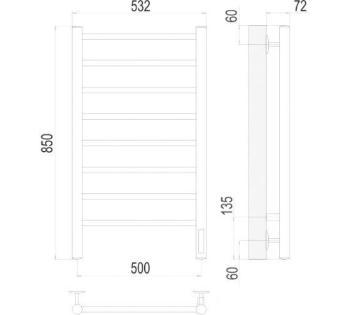 Полотенцесушитель TERMINUS Аврора П8 500x850 электро хром
