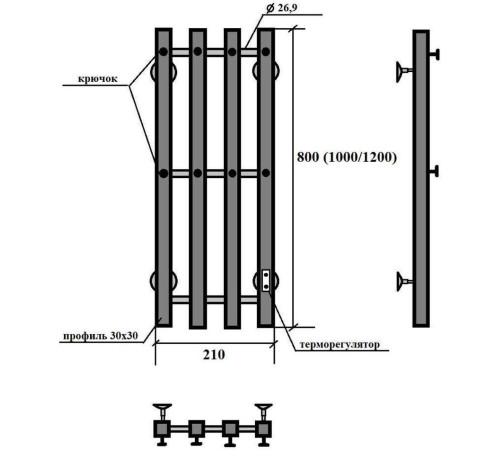 Полотенцесушитель Granula Квадро Вертикаль 21х120 терморегулятор с таймером, черный