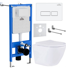 Унитаз подвесной Roxen Antares в комплекте с инсталляцией StounFix Dual Fresh 6 в 1 569295 кнопка: белый глянец