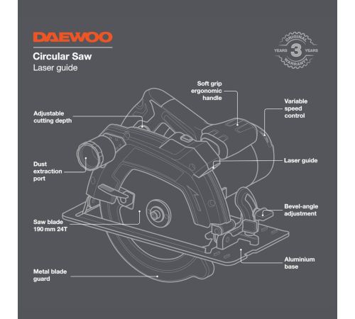 Дисковая циркулярная пила Daewoo Power DAS 1600-190L
