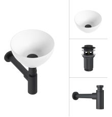 Умывальник Lauter 21601E + клапан 21190B + сифон 21635B черный матовый