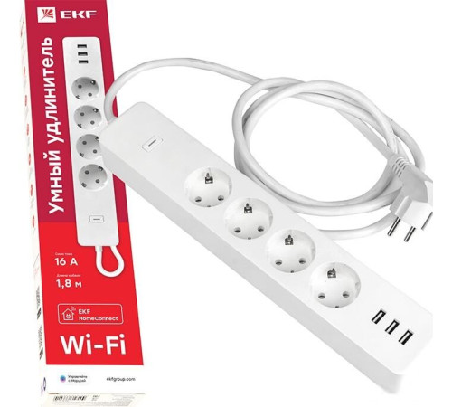 Умный удлинитель EKF Connect Wi-Fi c USB RCE-1-WF