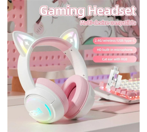 Наушники Onikuma GT838 Cat Ear белый/розовый