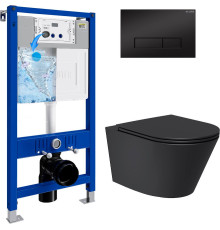 Унитаз подвесной Lauter Longer 2110822 + 21901002 кнопка узкая, черный/черный