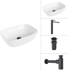 Умывальник Lauter 21493A + Reef 21CK8678BS + сифон 21635B + дон.клапан 21190B черный матовый