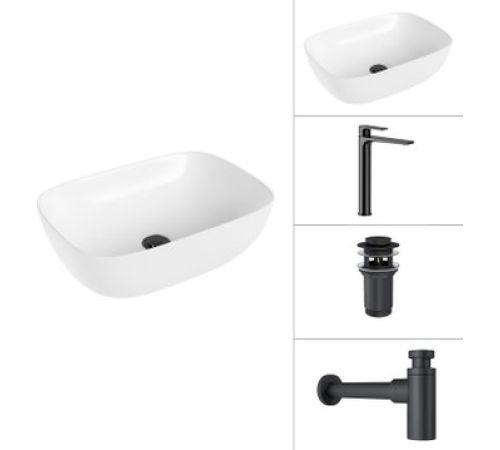 Умывальник Lauter 21493A + Reef 21CK8678BS + сифон 21635B + дон.клапан 21190B черный матовый