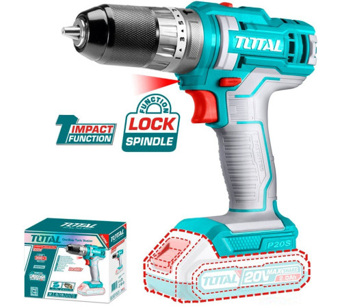 Ударная дрель-шуруповерт Total TIDLI201455 без АКБ, набор оснастки