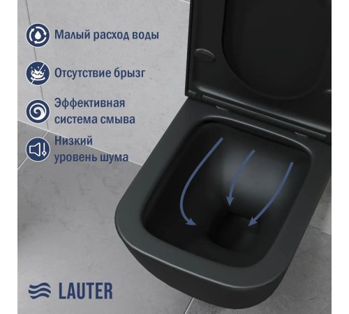 Унитаз подвесной Lauter Nuremberg 21811B + 21901002 черный, с кнопкой 219701E хром
