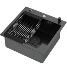 Кухонная мойка ARFEKA ECO AR мойка 500*500 POP-UP, коландер, дозатор BLACK DECOR MILLET GRAINS
