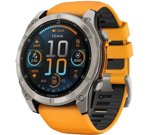 Умные часы Garmin Fenix 8 Sapphire 51мм титановый, оранжевый силиконовый ремешок
