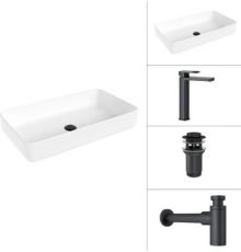 Умывальник Lauter 21487-60 + Cascade 21СК0655BS + сифон 21635B + дон.клапан 21190B черный матовый