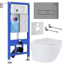 Унитаз подвесной Roxen Antares One Rimless 6 в 1 StounFix Dual Fresh 597373 кнопка: матовая