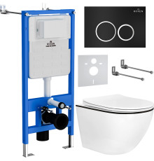 Унитаз подвесной Roxen Antares Black в комплекте с инсталляцией StounFix Dual Fresh 6 в 1 964643 кнопка: черный матовый