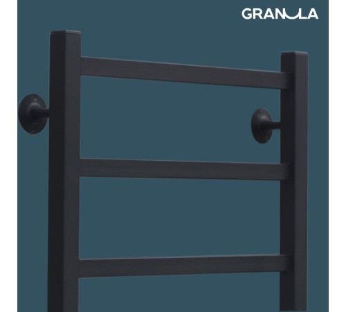 Полотенцесушитель Granula Квадро 50x80 с полкой терморегулятор с таймером слева, черный матовый