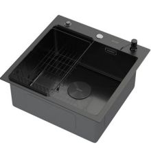 Кухонная мойка ARFEKA ECO AR мойка 500*500 POP-UP, коландер F, дозатор BLACK DECOR VOLCANIC ROCK