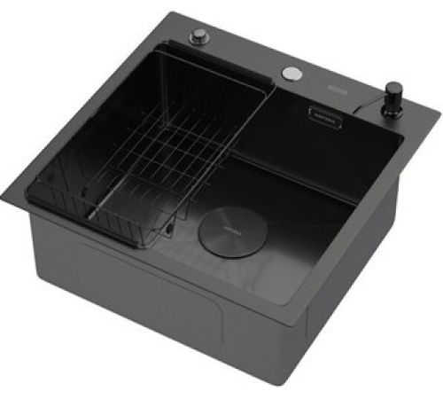 Кухонная мойка ARFEKA ECO AR мойка 500*500 POP-UP, коландер F, дозатор BLACK DECOR VOLCANIC ROCK