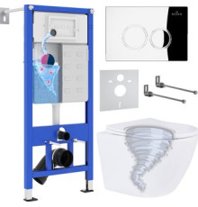 Унитаз подвесной Roxen Antares Tornado Long в комплекте с инсталляцией StounFix Dual Fresh 6 в 1 868426 кнопка: хром глянцевый глянцевая