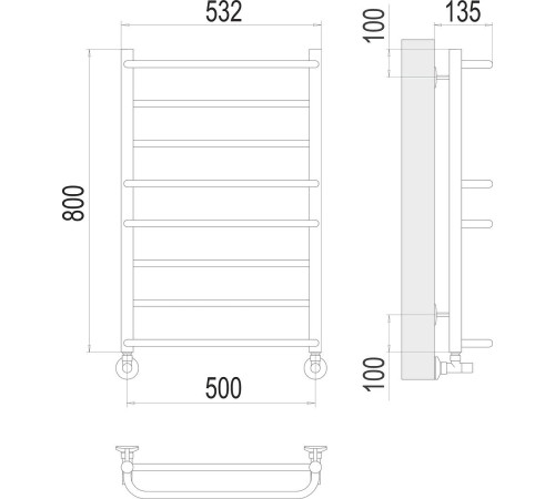 Полотенцесушитель TERMINUS Евромикс П8 500x800 RAL 9005 матовый