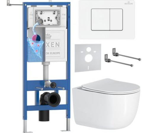 Унитаз подвесной Roxen Vortex Tornado в комплекте с инсталляцией StounFix Dual Fresh 6 в 1 868536 кнопка: белый глянцевая