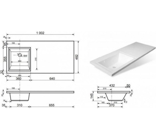 Умывальник Symbolite Estetus Даллас 100x48 левый